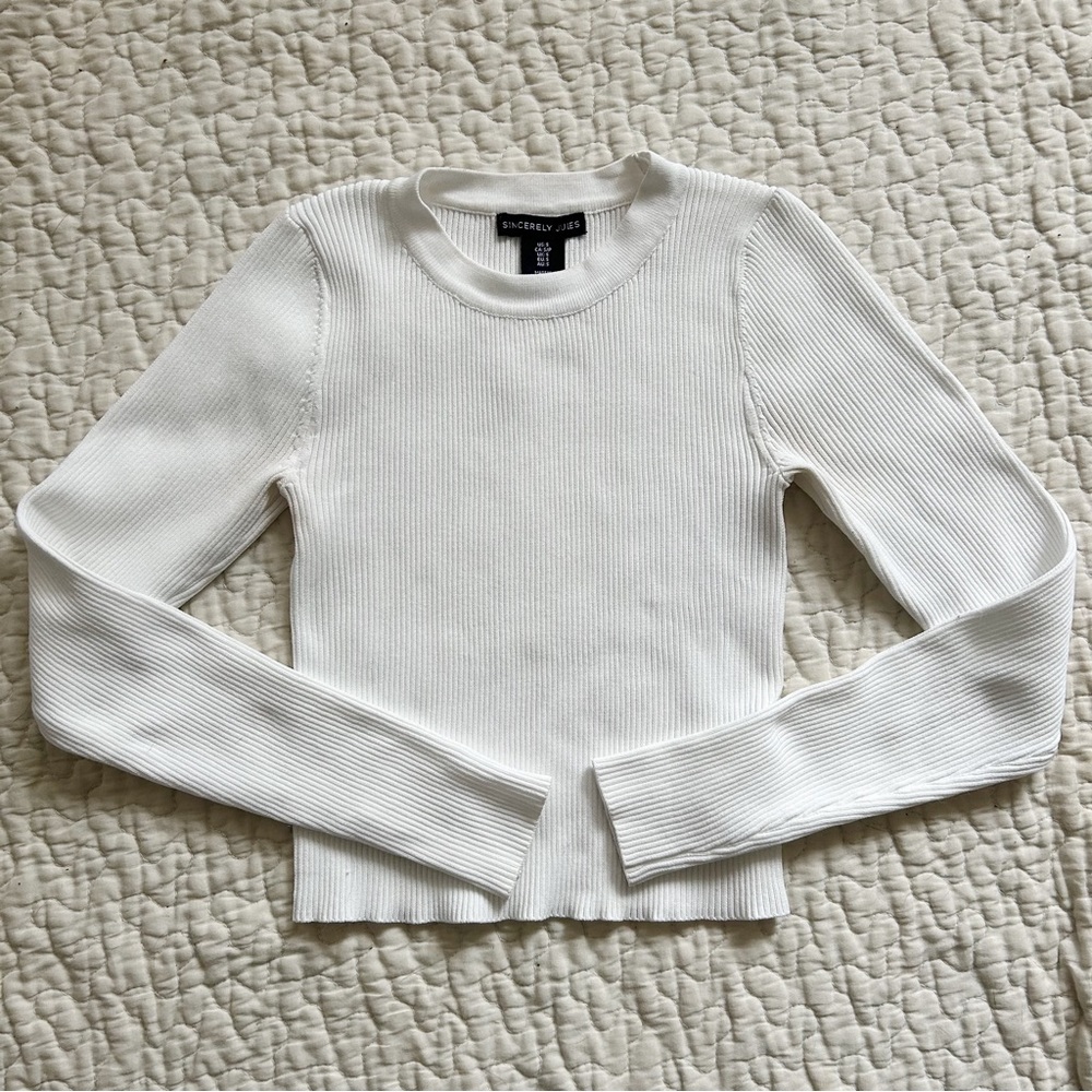 White Ribbed Long-Sleeve t-shirt